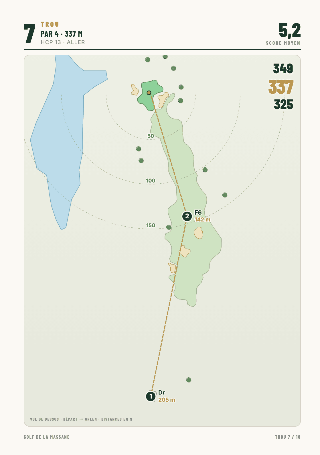 Carnet de parcours imprimé, Golf de la Massane, trou 7